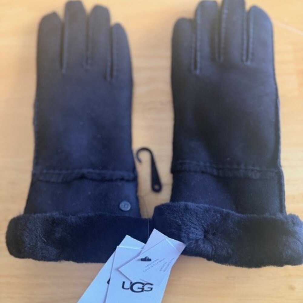 UGG Black Suede Fur Lined Gloves, Large NWT